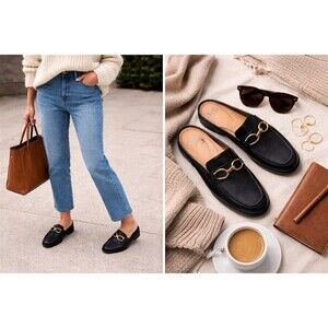 Sofft Mule Loafers Womens Black Gold Horsebit 9M